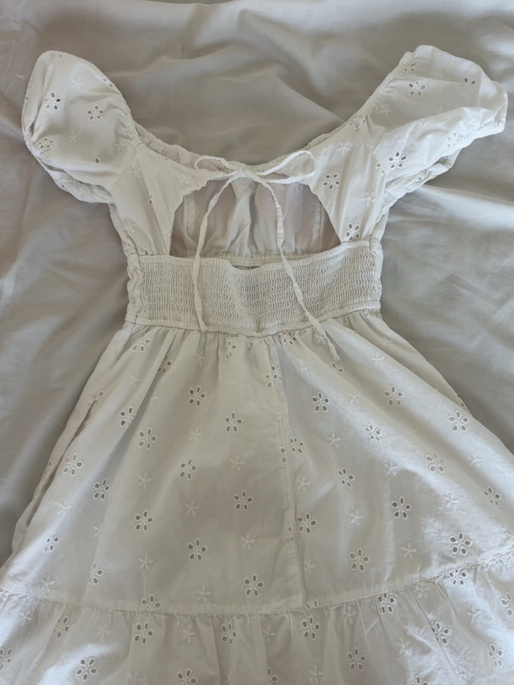 Hollister White Eyelet Puff-Sleeve Smocked Waist Dress - Picture 2 of 2
